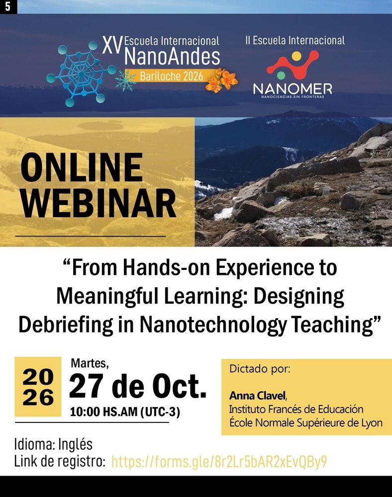 poster Online webinar “From Hands-On Experience to Meaningful Learning: Designing Debriefing in Nanotechnology Teaching”