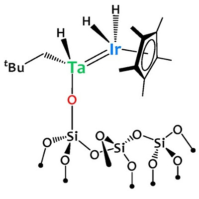 la molécule contenant du tantale (Ta) et de l’iridium (Ir), sur son support de silice (SiO2). 
