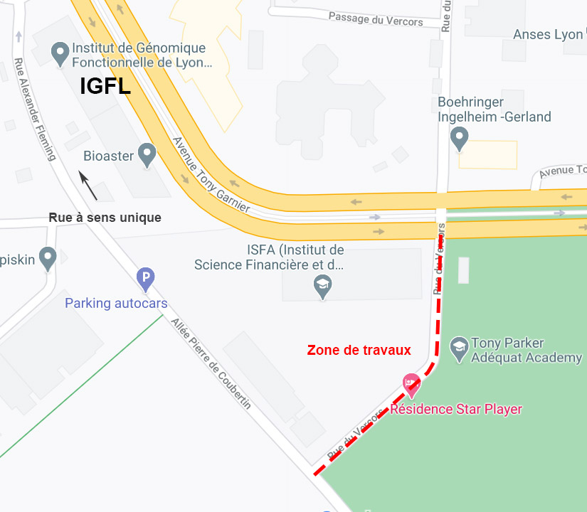 carte avec travaux rue du Vercors