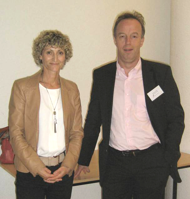 Brigitte CLOSS-GONTHIER et Vincent LAUDET,  Directeur de lâIGFL (Inauguration scientifique du 07/10/13)  Â© ENS de Lyon 