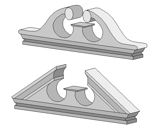 swan and broken pediments