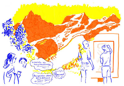 Dessin d'Hélène Bléhaut : une session de l'Ecole des Houches