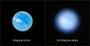 Clichés de Neptune acquis par le VLT doté ou non d’un dispositif d’optique adaptative 