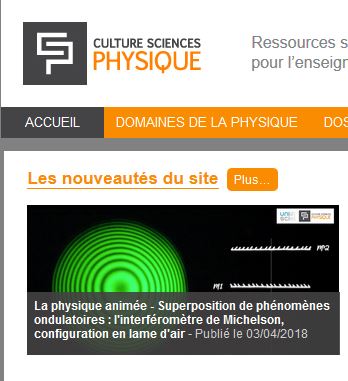 Page d'accueil du site Culture Sciences Physiques