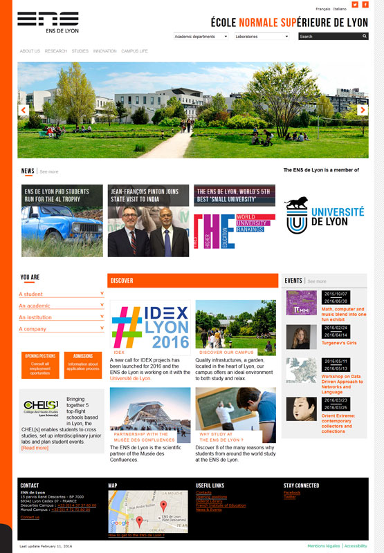 Page d'accueil de la nouvelle version anglaise du site de l'Ecole