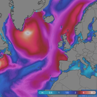 Densité énergétique des vagues dans l'océan Atlantique