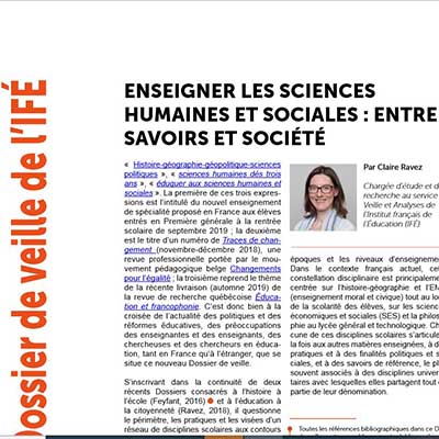 Capture d'écran Dossier de veille de l'IFÉ n°135