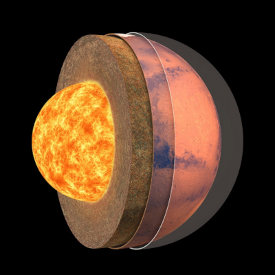 Vue d’artiste de la structure interne de Mars (© IPGP/David Ducros)